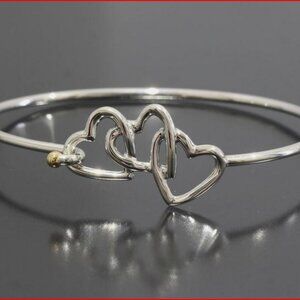 Tiffany & Co 3 Triple Heart Bracelet Gold & Silver Cuff Bangle, & Pouch!